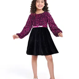 Hola Bonita Knit Knee Length Full Peasant Sleeves Sequined Party Frock - Maroon image 4