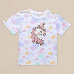 Kidsville Cotton Half Sleeves Unicorn Printed & Sequins Embellished Tee - White image 5