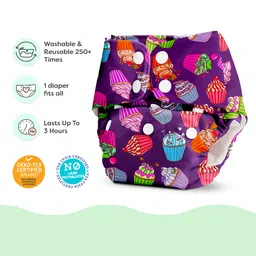 BASIC for Baby Reusable Cloth Diapers for Babies l Adjustable & Washable l 3M - 3Y l Rash Free Diaper - Cupcake image 4