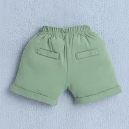 BUMZEE Cotton Knit Half Sleeves Palm Tree Printed Onesie & Short Set with Suspender Bow & Hat - White & Green image 5