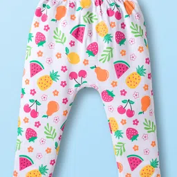 Babyhug Cotton Knit Full Length Diaper Leggings With Floral Print Pack Of 3 - Pink Yellow & White image 5