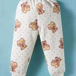 Little Darlings Fleece Knit Full Sleeves Co-ords Night Suit With Animal Print - Off White image 5