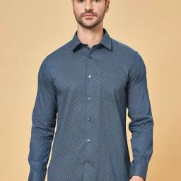 Peregrine by Pantaloons Brilliant Blue Cotton Slim Fit Printed Shirt-picture-8
