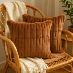 MFD HOME Furnishing Coffee Brown Velvet Rabit Hair Feel Cushion Covers - Set of 2-picture-21