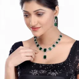 Saraf RS Jewellery Big rose quartz stuuded handcrafted necklace set with earrings image 2