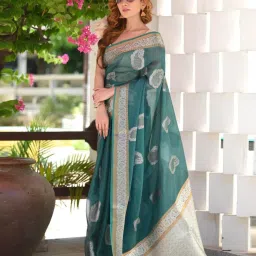 Beatitude Green Sequinned Organza Saree image 2