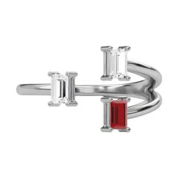 SHINE ETERNAL Lab Grown Diamond 18k (750) White Gold Three Stone Ruby Open Ring for Women-image-6