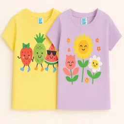 Zip Zap Zoop Girls Yellow & Purple Cotton T-Shirt - Pack of 2-picture-10