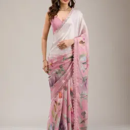 Koskii Baby Pink Stonework Satin Saree-picture-46