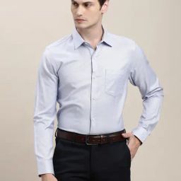 Turtle Light Blue Cotton Regular Fit Self Design Shirt-picture-12