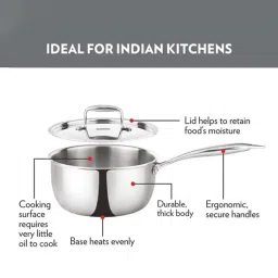 Borosil ?Silver Stainless Steel Sauce Pan - (3100ml) image 2