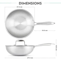 borosil ?Borosil Silver ?Stainless Steel  Wok with Lid image 2