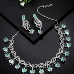 Zeneme Rhodium Plated AD Stone Studded Jewellery Set-picture-29