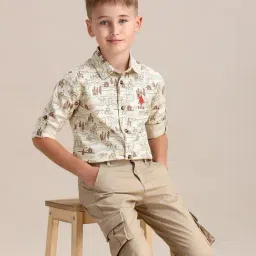 U.S. Polo Assn. Boys Beige Cotton Printed Shirt-picture-23