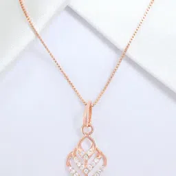 Zavya 925 Silver Delicate Rose Gold Plated CZ Studded Flame Pendant for Women-picture-28