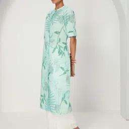 Ancestry Sage Green Cotton Printed A Line Kurta image 2