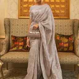 Saree Mall Grey Woven Saree With Unstitched Blouse-picture-10