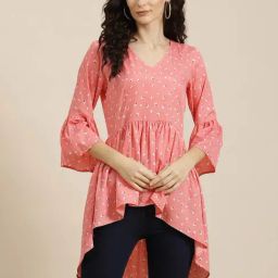 Qurvii Baby Pink Printed High-Low Top-picture-13