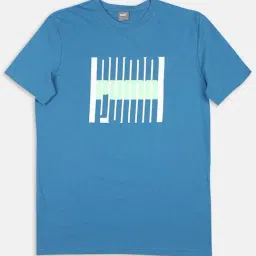 Puma Kids 3 Logo Graphic Blue Cotton Logo T-Shirt-image-0