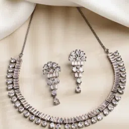 Zeneme Rose Gold Plated AD Studded Jewellery Set-image-45