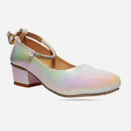 Tiny Bugs Girls Off White & Pink Party Wear Slip Ons image 2