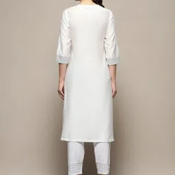 Biba White Embroidered Straight Kurta image 2