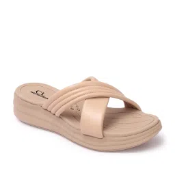 Carlton London Women's Beige Cross Strap Sandals image 2