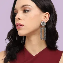 Sohi women's daisy intricate geometric drop earrings silver image 2