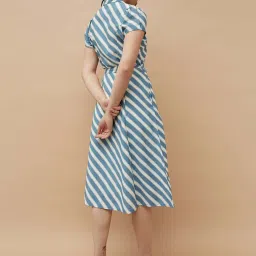 Code By Lifestyle Light Blue Regular Fit Striped Dress image 2