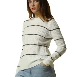 Allen Solly White Regular Fit Striped Sweater image 3