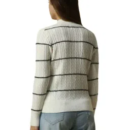 Allen Solly White Regular Fit Striped Sweater image 2