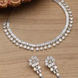 Zeneme Rhodium Plated AD Stone Studded Jewellery Set-picture-32