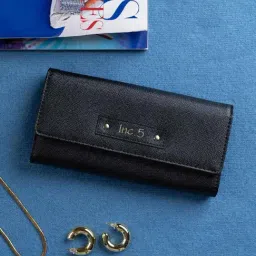 Inc.5 Black Solid Tri-Fold Wallet For Women-picture-40