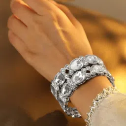 Rubans Set Of 2 Rhodium Plated White Bangles for Women image 2