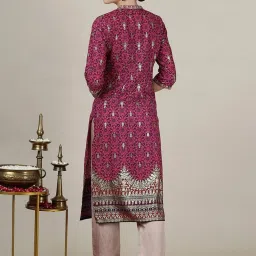 Aurelia Pink Printed Straight Kurta image 2