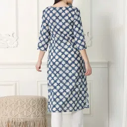 W Blue Cotton Printed Straight Kurta image 2