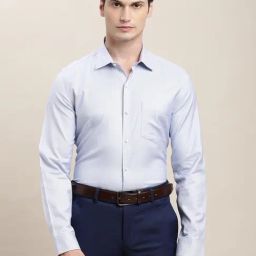 Turtle Light Blue Cotton Slim Fit Self Design Shirt-picture-22