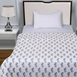 Romee White Cotton Floral Blankets Quilts and Dohars image 2