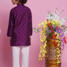 Little Bansi Boys Purple & White Self Design Full Sleeves Kurta with Pyjamas image 2