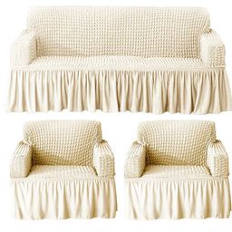 HOKIPO Cream Solid 5 Seater Fully Covered Stretchable Sofa Cover-picture-47