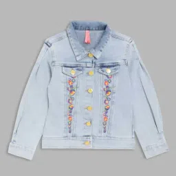 Blue Giraffe Girls Blue Cotton Embroidery Full Sleeves Jacket-image-11