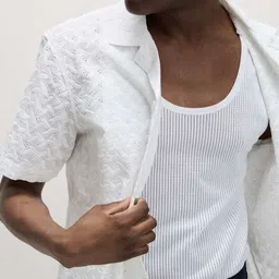 Marks & Spencer Textured Pure Cotton Lapel Collar Shirt image 5