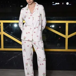Odette White Cotton Printed Shirt Pyjama Set image 2