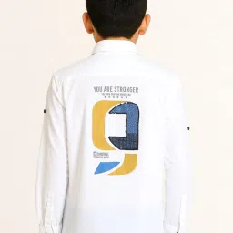 Charchit Boys White Cotton Printed Regular Fit Shirt image 2