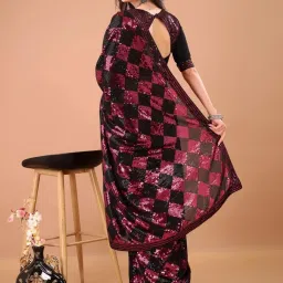 Odette Black And Pink Georgette Embellished Saree With Unstitched Blouse image 2