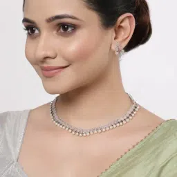 Zeneme Silver Plated CZ Studded Jewellery Set image 2