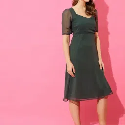 Anvi Be Yourself Green A-Line Dress image 4