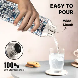 The Better Home Silver-Toned 3 Pieces Printed Stainless Steel Water Bottles- 1 L Each image 2