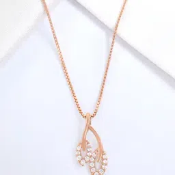 Zavya 925 Silver Delicate Rose Gold Plated CZ Studded Leaf Pendant for Women-picture-26