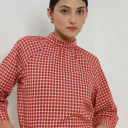 Fablestreet Rust Cotton Relaxed Fit Printed Top image 3